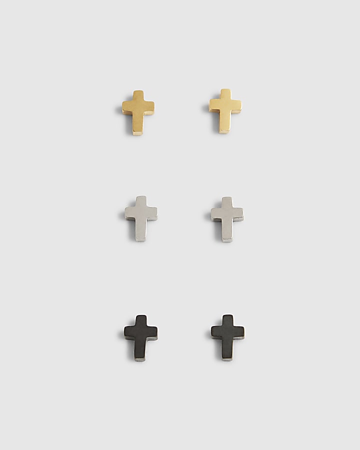 Multicoloured Metal Cross Pack Of 3 Earrings