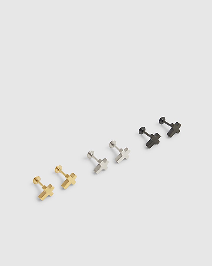 Multicoloured Metal Cross Pack Of 3 Earrings