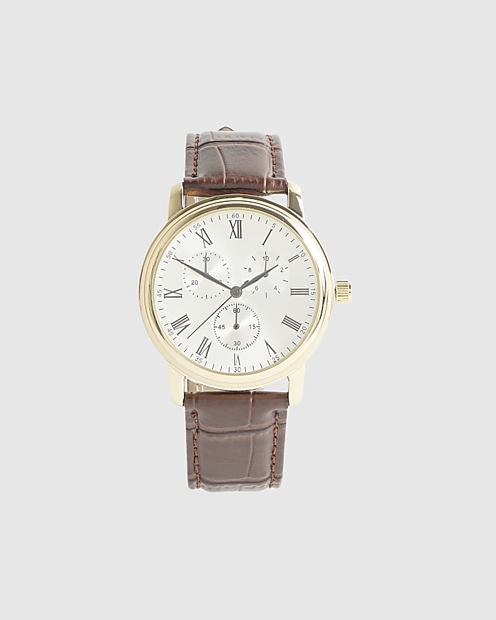 Brown Faux Leather Gold Watch