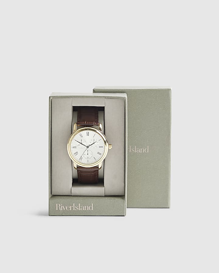 Brown Faux Leather Gold Watch