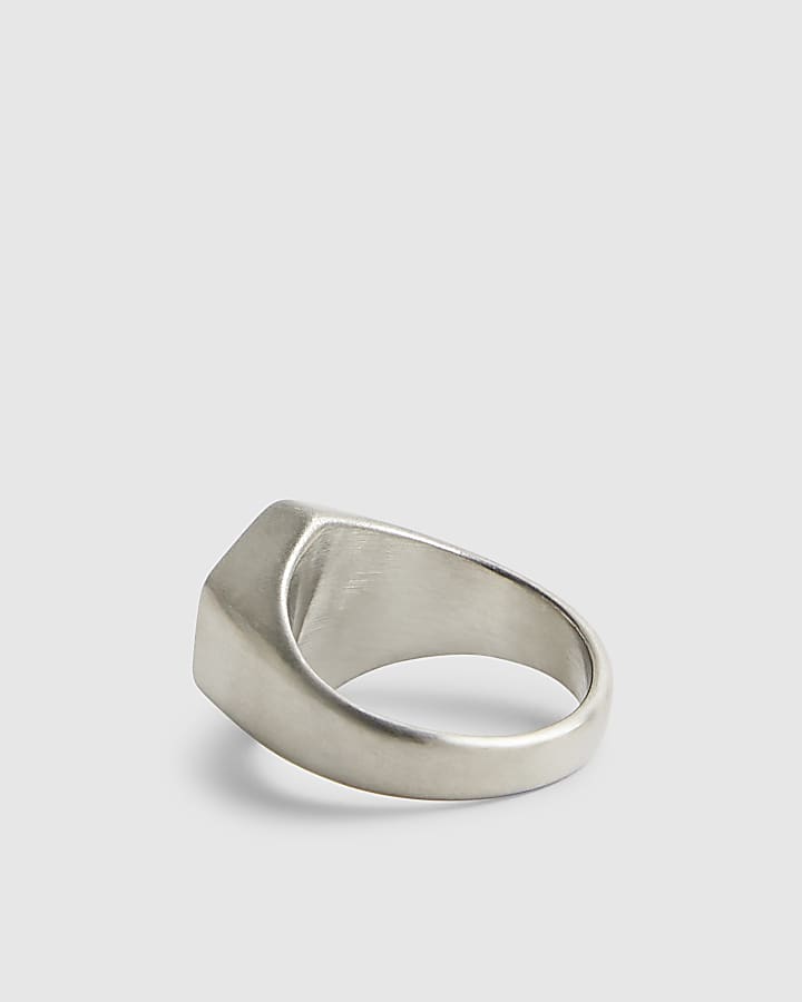 Silver Steel Brushed Hexagon Ring