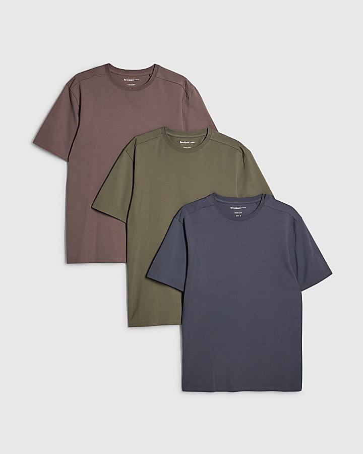 Navy Muscle Fit Pack Of 3 T-Shirts