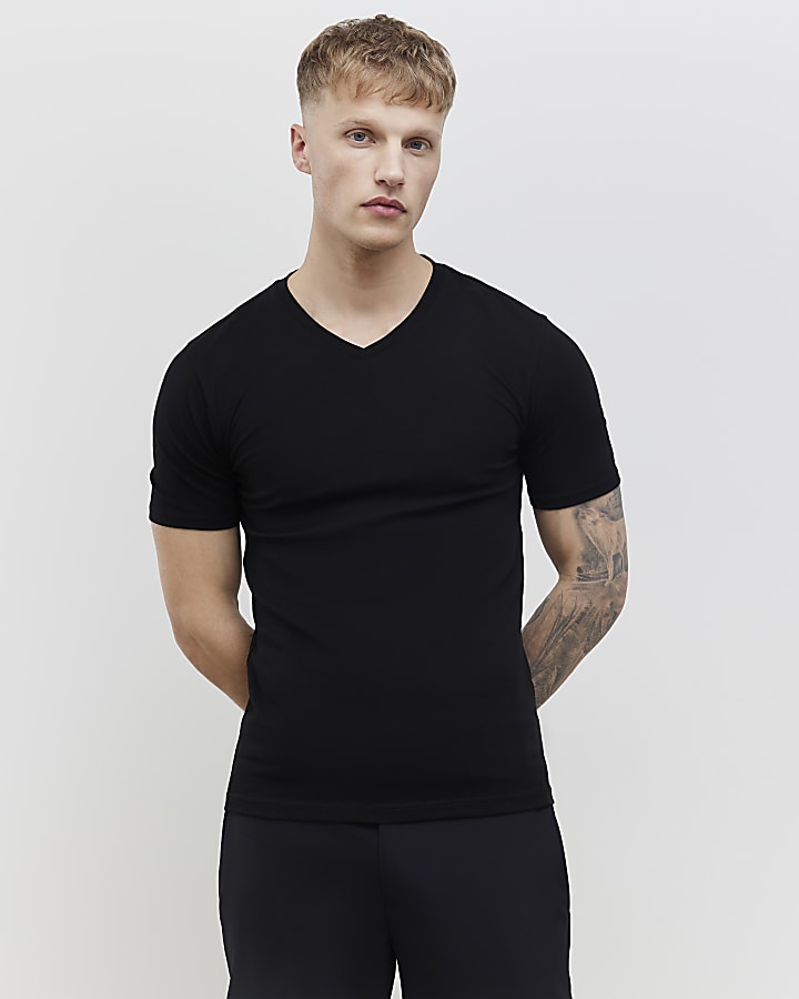 White Muscle Fit V-Neck Pack Of 2 T-Shirts