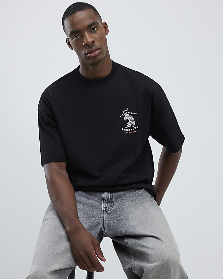 Black Oversized Fit Brooklyn Tiger T-Shirt