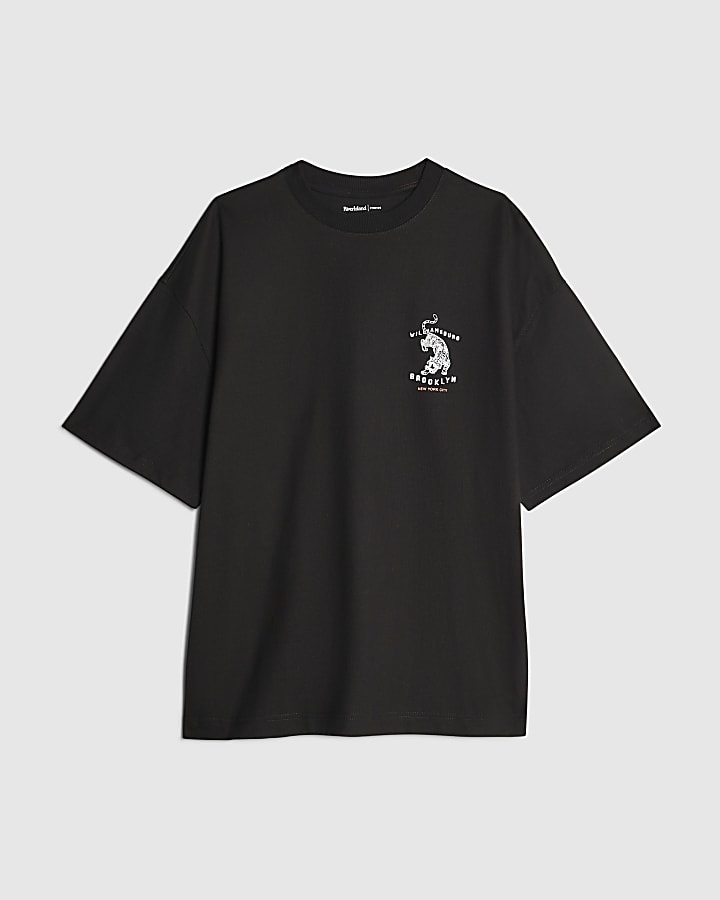 Black Oversized Fit Brooklyn Tiger T-Shirt