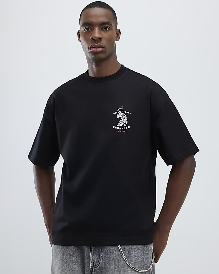 Black Oversized Fit Brooklyn Tiger T-Shirt