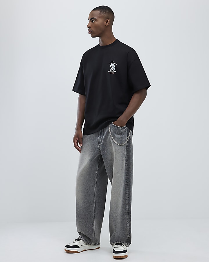 Black Oversized Fit Brooklyn Tiger T-Shirt