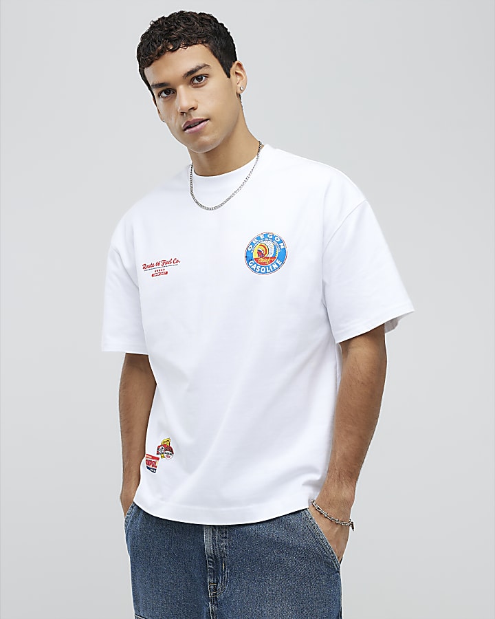 White Oversized Fit Gasoline Badge T-Shirt