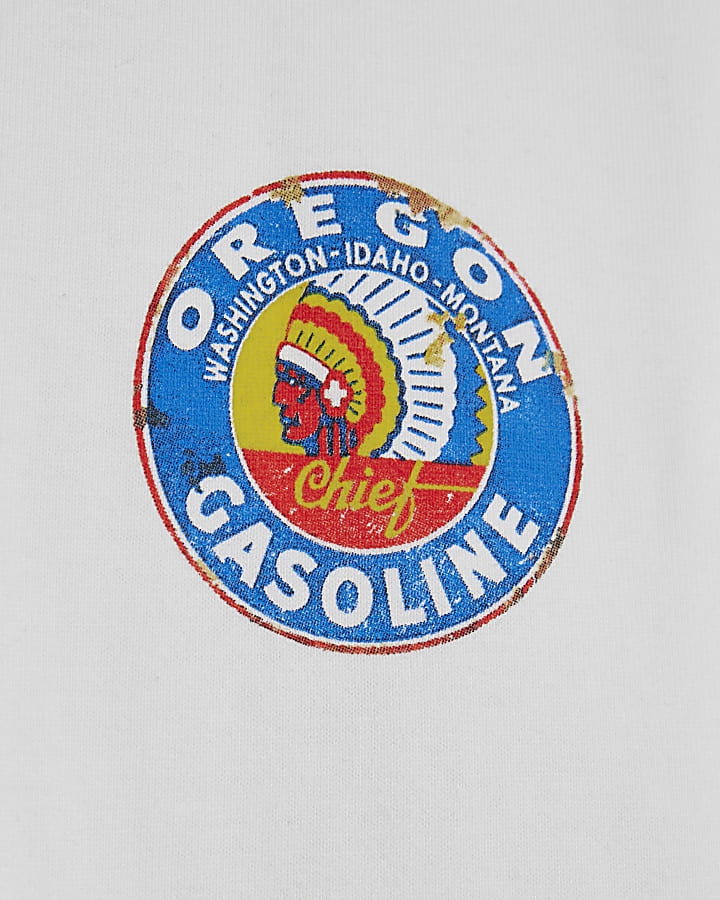 White Oversized Fit Gasoline Badge T-Shirt