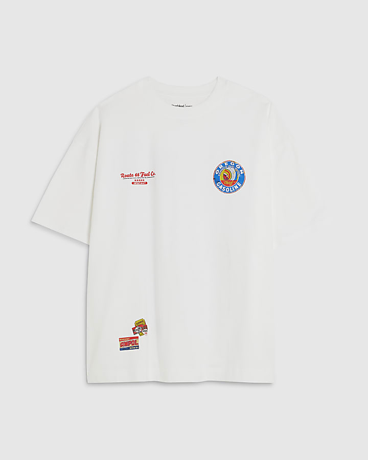 White Oversized Fit Gasoline Badge T-Shirt