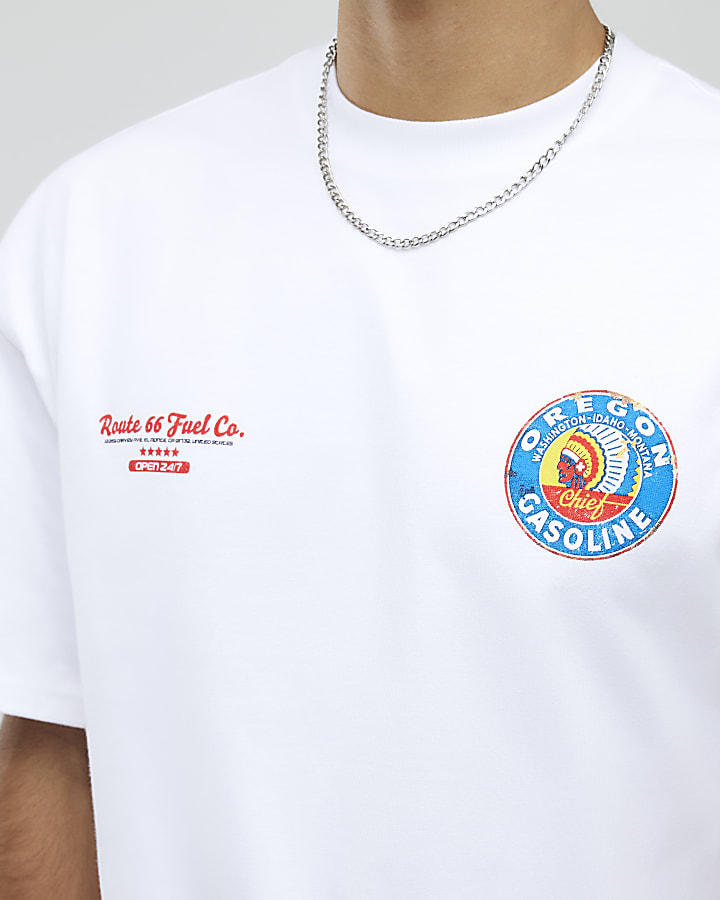 White Oversized Fit Gasoline Badge T-Shirt