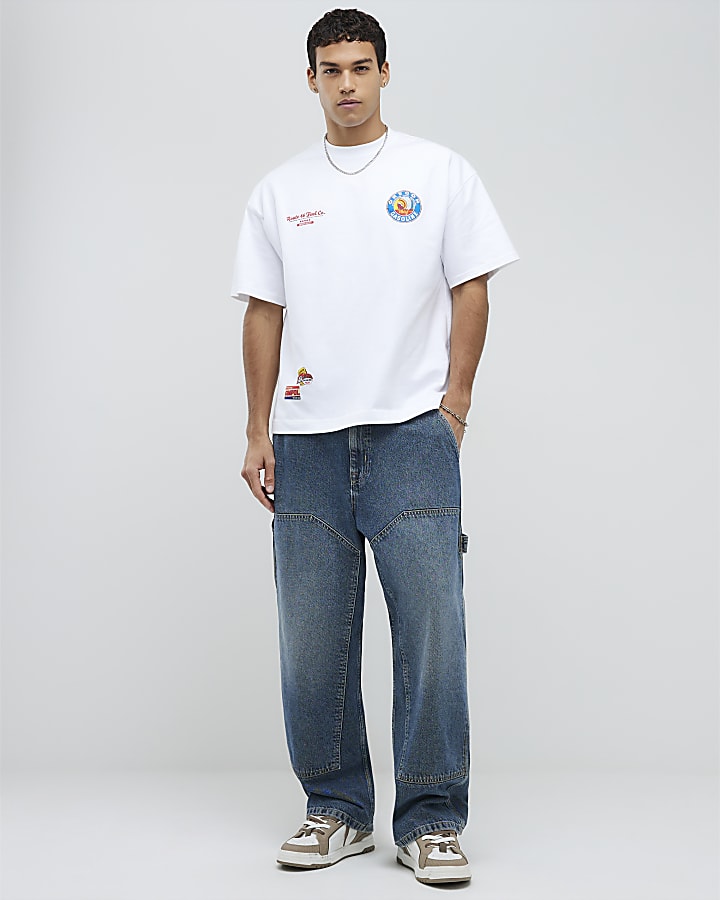 White Oversized Fit Gasoline Badge T-Shirt