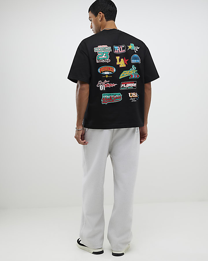 Black Oversized Fit USA Badge T-Shirt