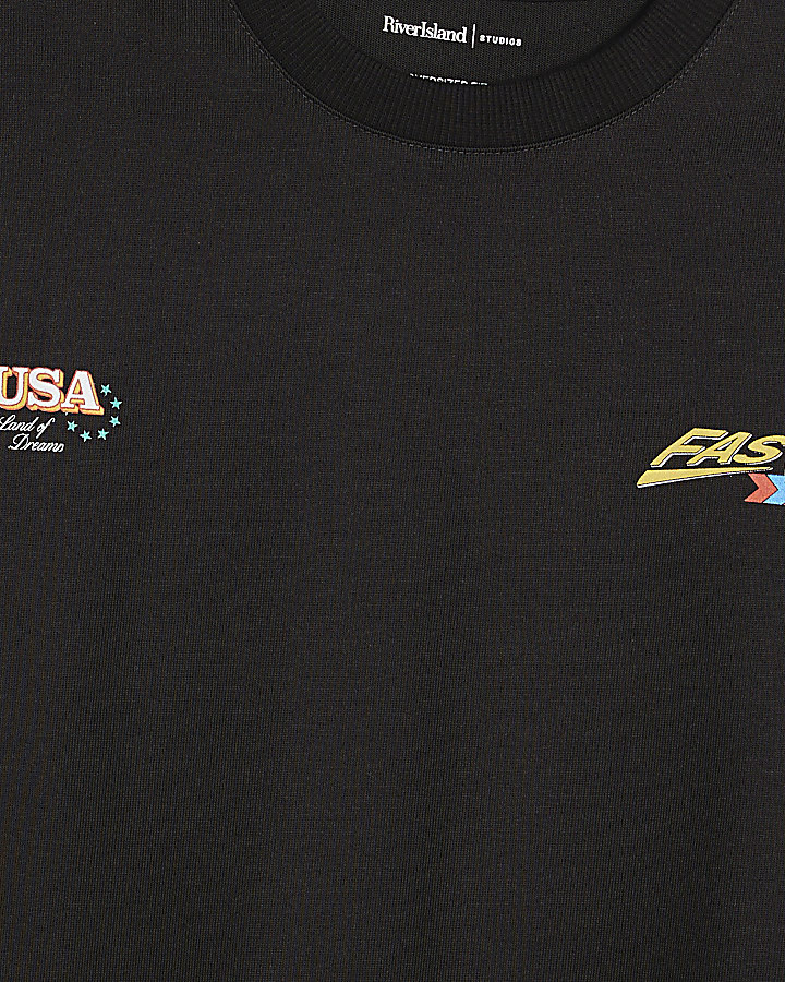 Black Oversized Fit USA Badge T-Shirt