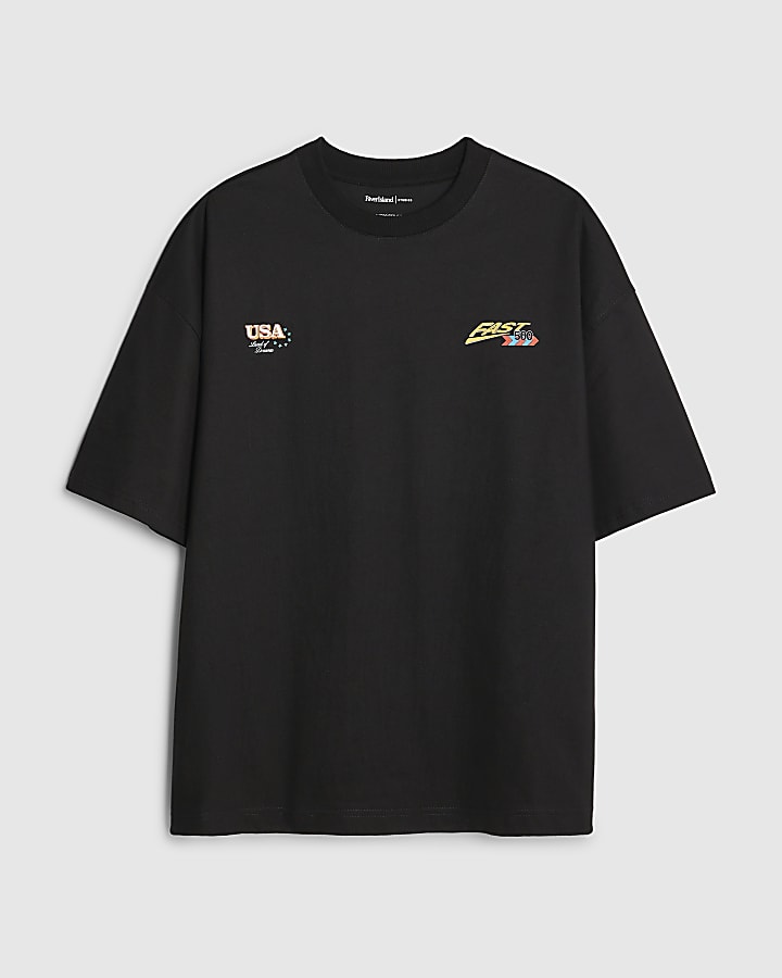 Black Oversized Fit USA Badge T-Shirt