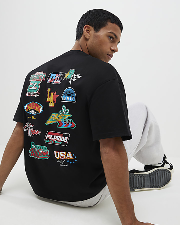 Black Oversized Fit USA Badge T-Shirt