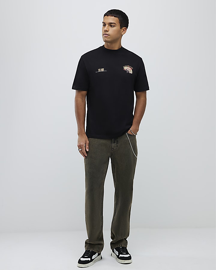Black Regular Fit Hakuryuko Crane T-Shirt