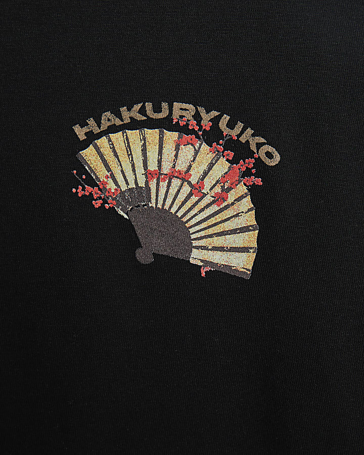 Black Regular Fit Hakuryuko Crane T-Shirt