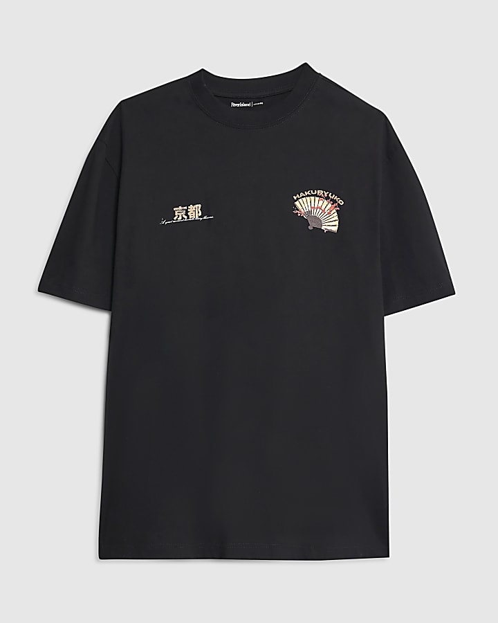 Black Regular Fit Hakuryuko Crane T-Shirt