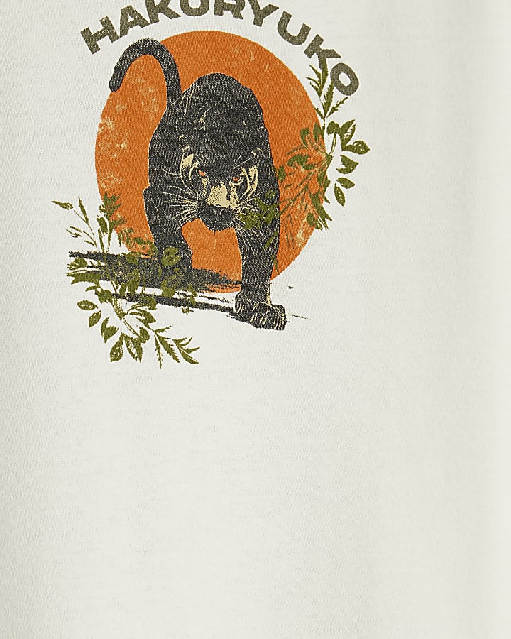 Ecru Regular Fit Hakuryuko Tiger T-Shirt