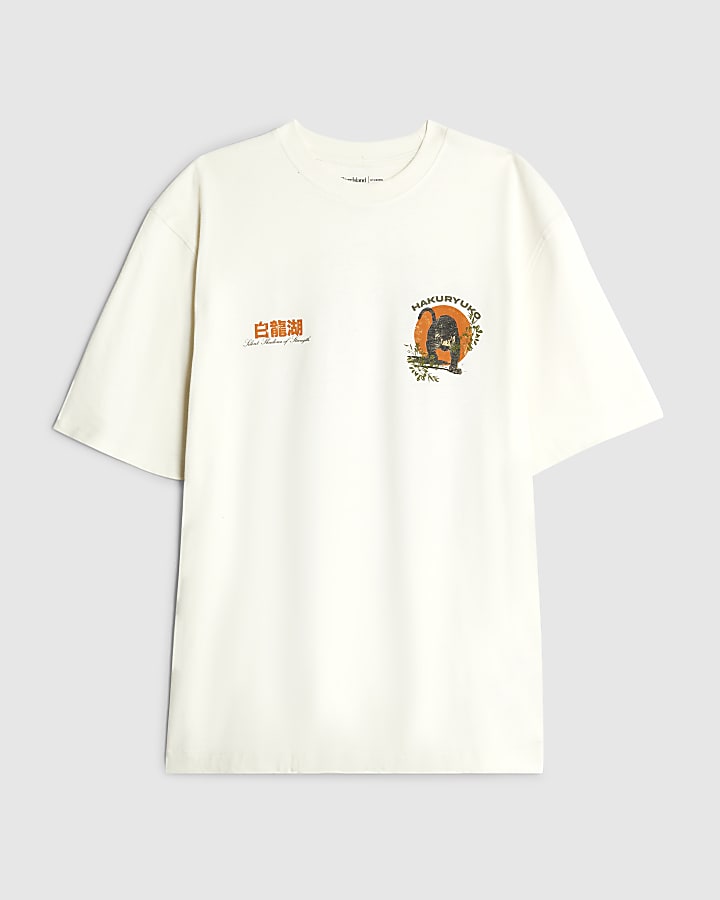 Ecru Regular Fit Hakuryuko Tiger T-Shirt