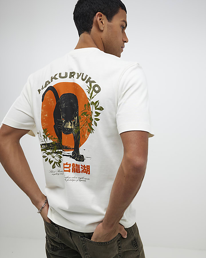 Ecru Regular Fit Hakuryuko Tiger T-Shirt