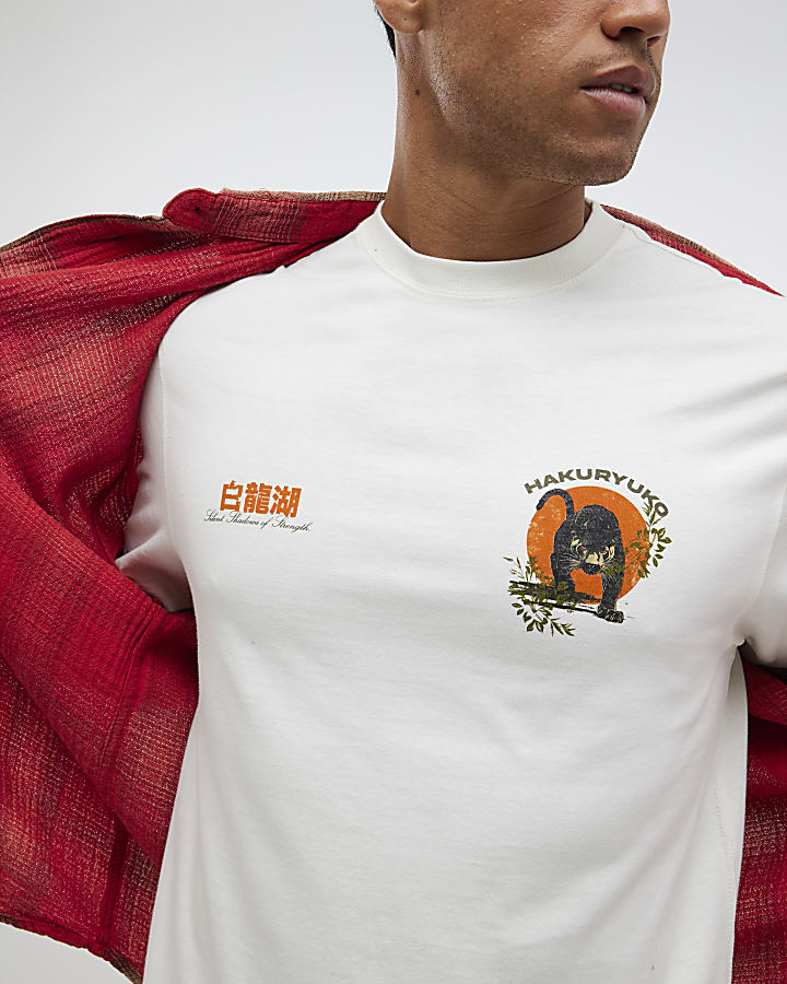 Ecru Regular Fit Hakuryuko Tiger T-Shirt
