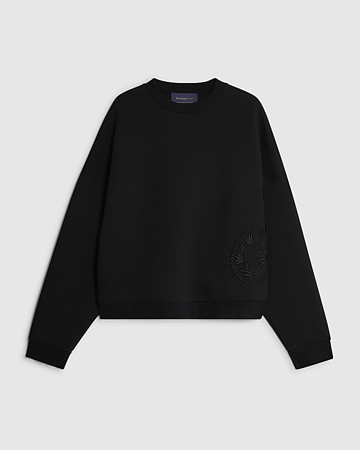 Black Embroidered Paisley Sweatshirt
