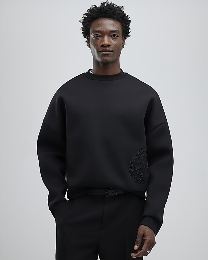 Black Embroidered Paisley Sweatshirt