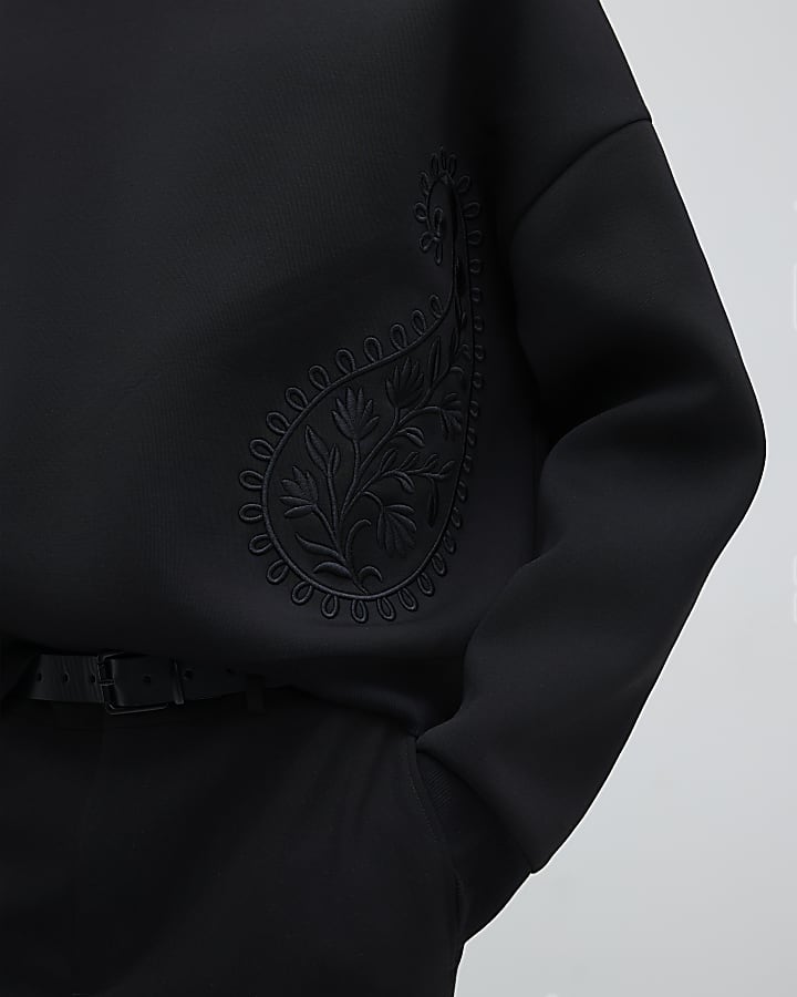 Black Embroidered Paisley Sweatshirt