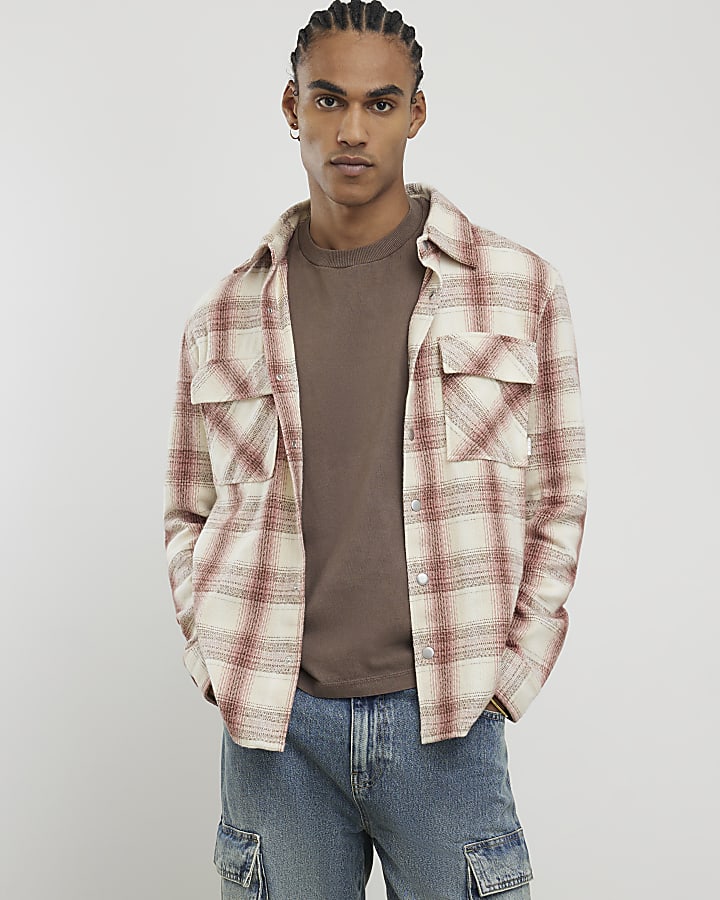 Pink Regular Fit Checked Double Pocket Shirt