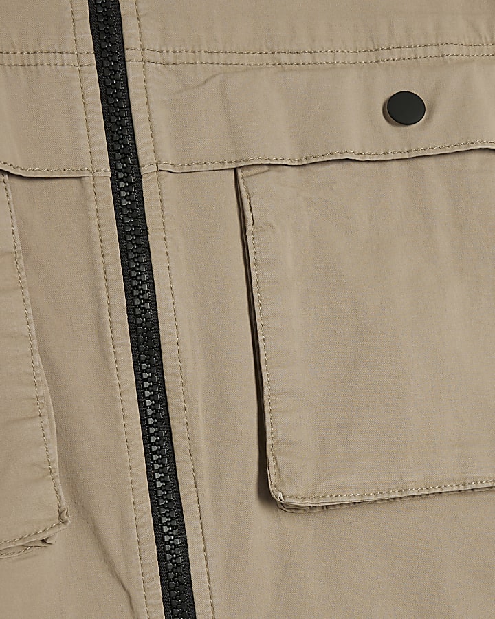 Beige Regular Fit Zipped Overshirt