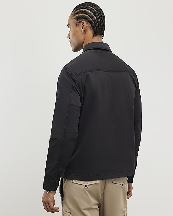Black Regular Fit Zipped Overshirt