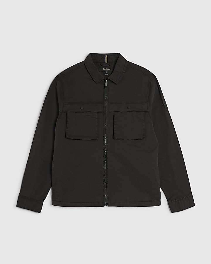 Black Regular Fit Zipped Overshirt