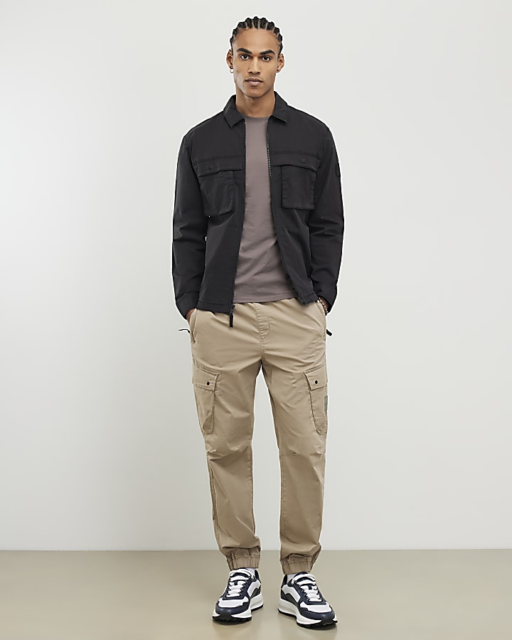 Black Regular Fit Zipped Overshirt