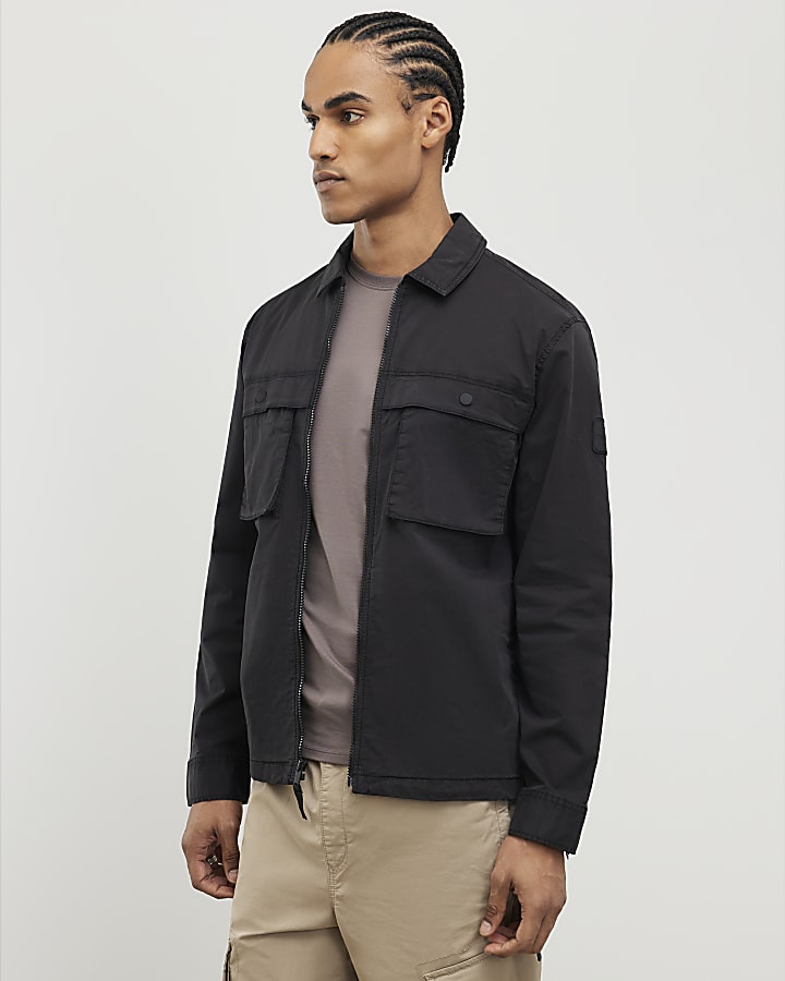 Black Regular Fit Zipped Overshirt