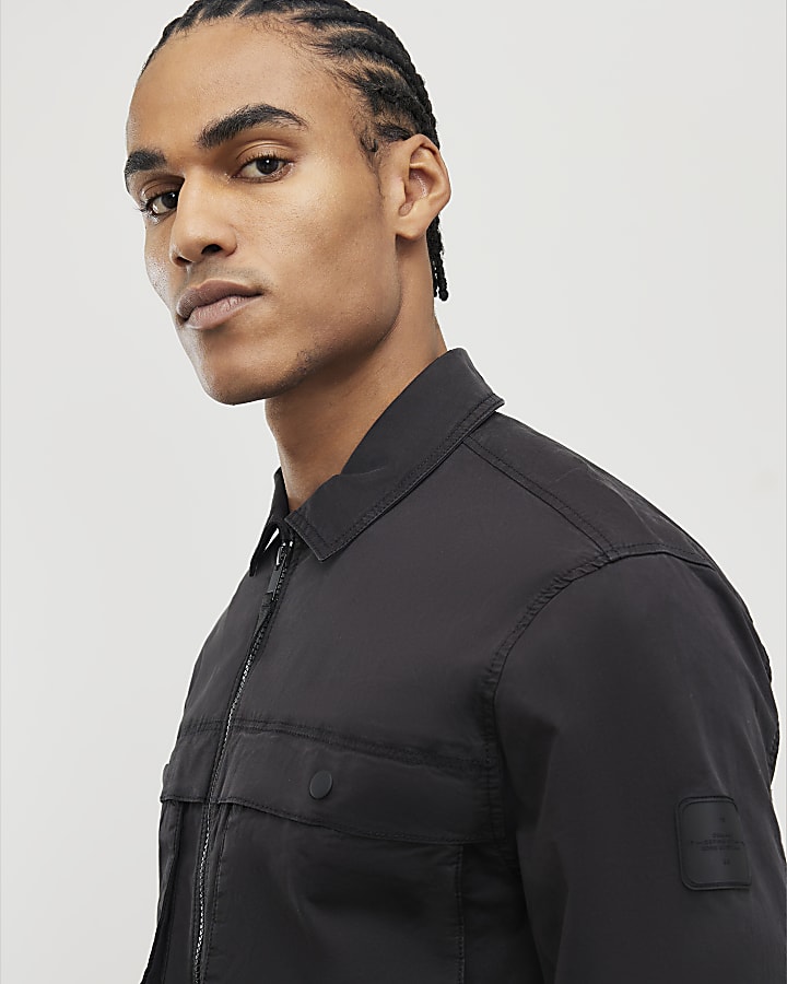 Black Regular Fit Zipped Overshirt
