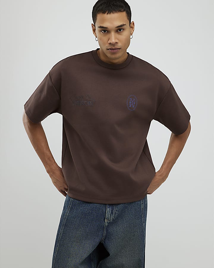 Brown Oversized Fit Floral T-Shirt