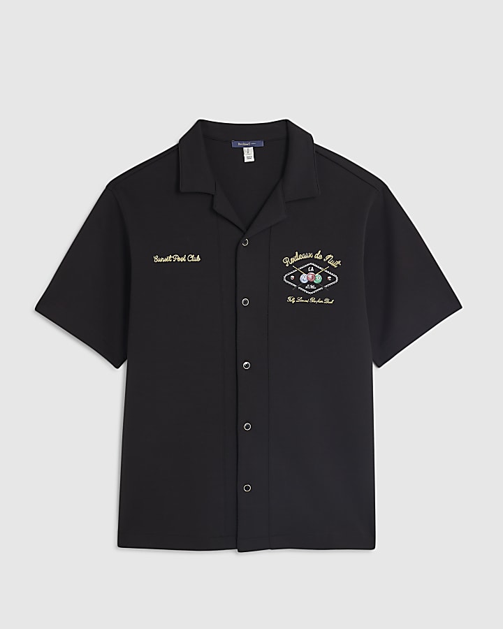 Black Regular Fit Bowling Party Shirt