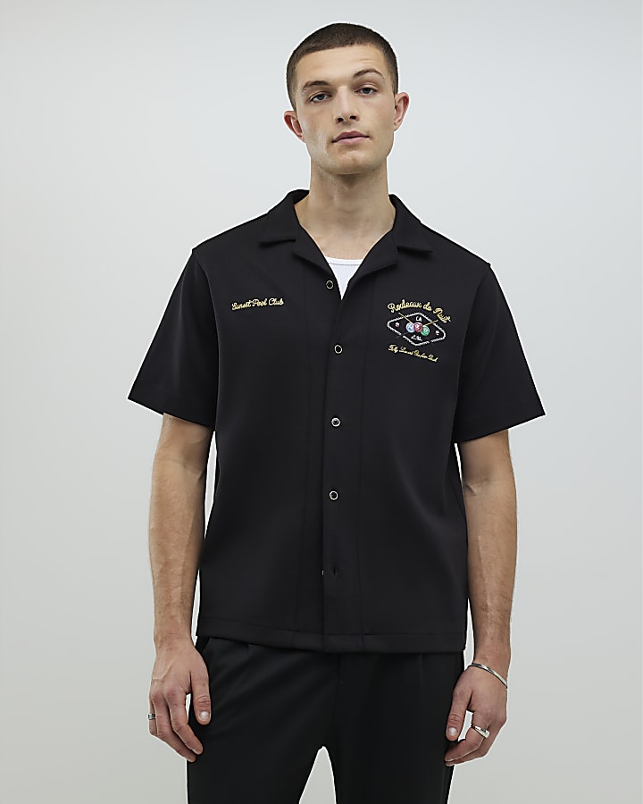 Black Regular Fit Bowling Party Shirt