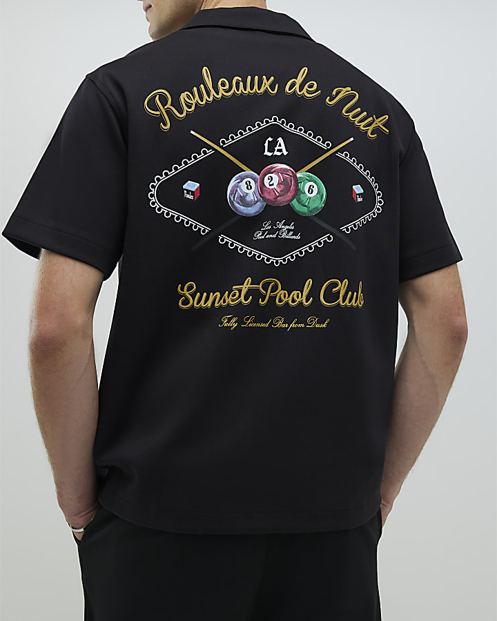 Black Regular Fit Bowling Party Shirt