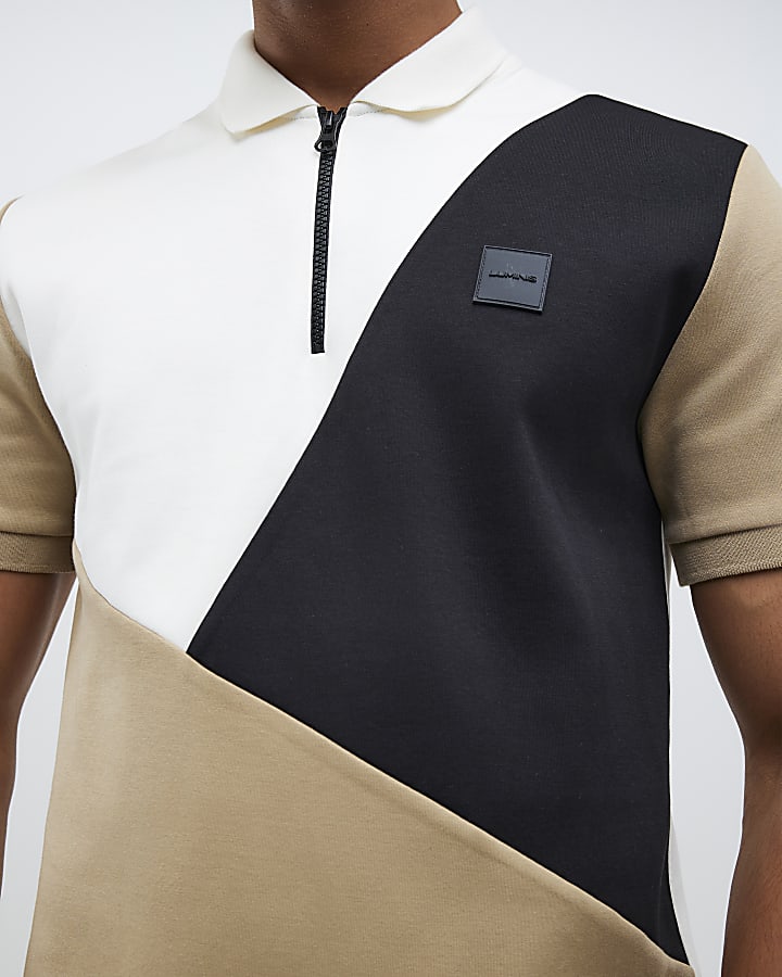 Brown Slim Fit Asymmetric Polo Shirt