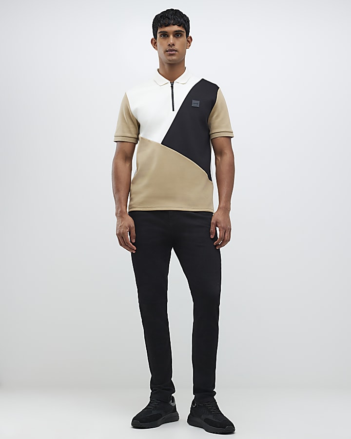 Brown Slim Fit Asymmetric Polo Shirt