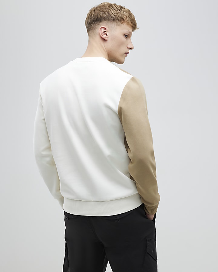 Beige Regular Fit Colour Block Sweatshirt