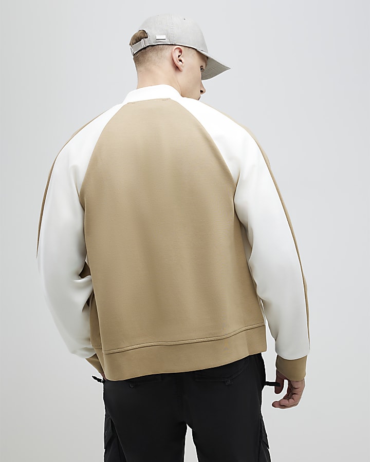 Ecru Regular Fit Colour Block Bomber Jacket
