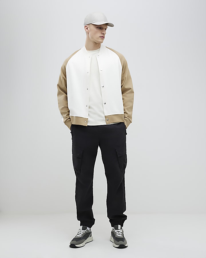 Ecru Regular Fit Colour Block Bomber Jacket