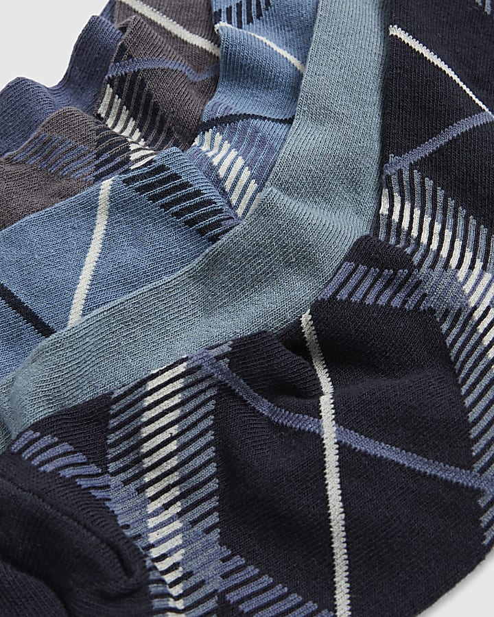Blue Argyle Print Pack Of 5 Socks