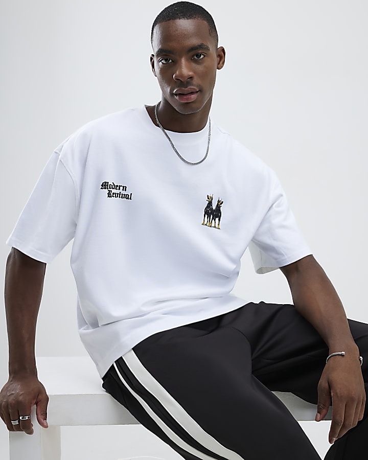 White Oversized Fit Doberman Modern T-Shirt