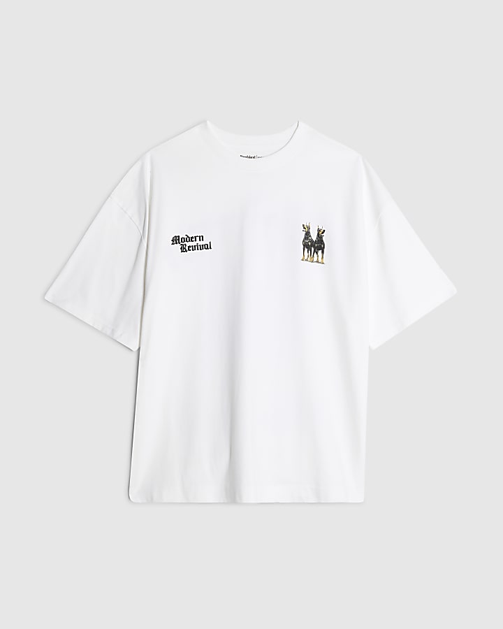 White Oversized Fit Doberman Modern T-Shirt