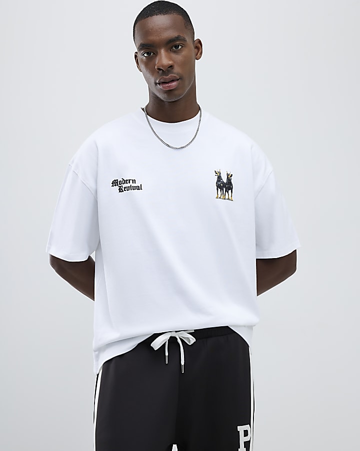 White Oversized Fit Doberman Modern T-Shirt